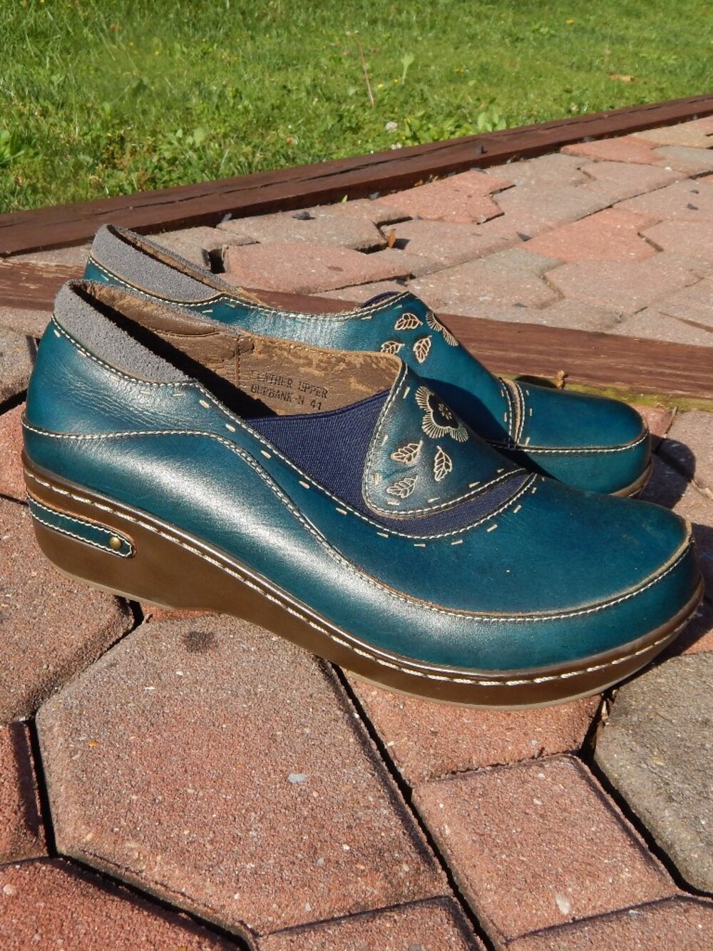 Vintage Leather Clogs Spring Step Comfort Wedge Shoes EU 41 Boho